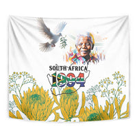 Happy South Africa Freedom Day Tapestry Nelson Mandela With Protea