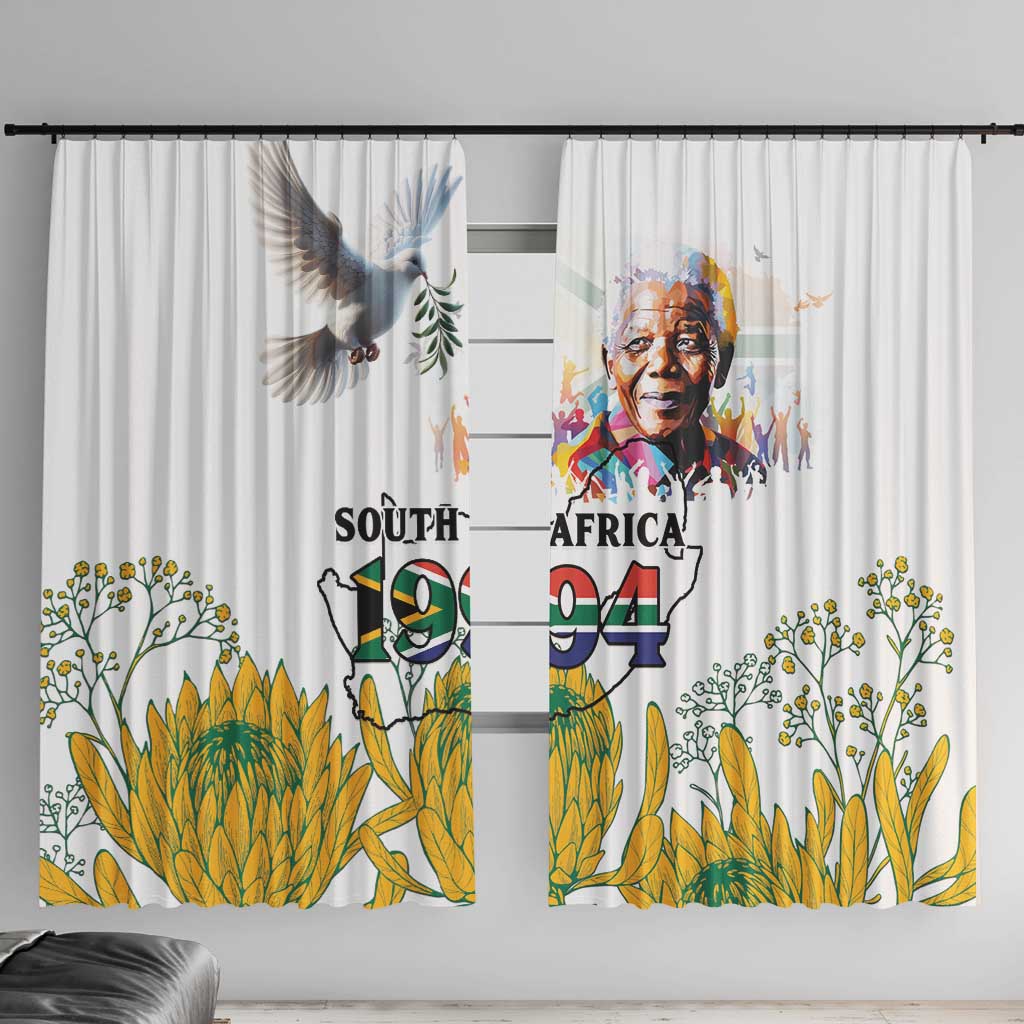 Happy South Africa Freedom Day Window Curtain Nelson Mandela With Protea