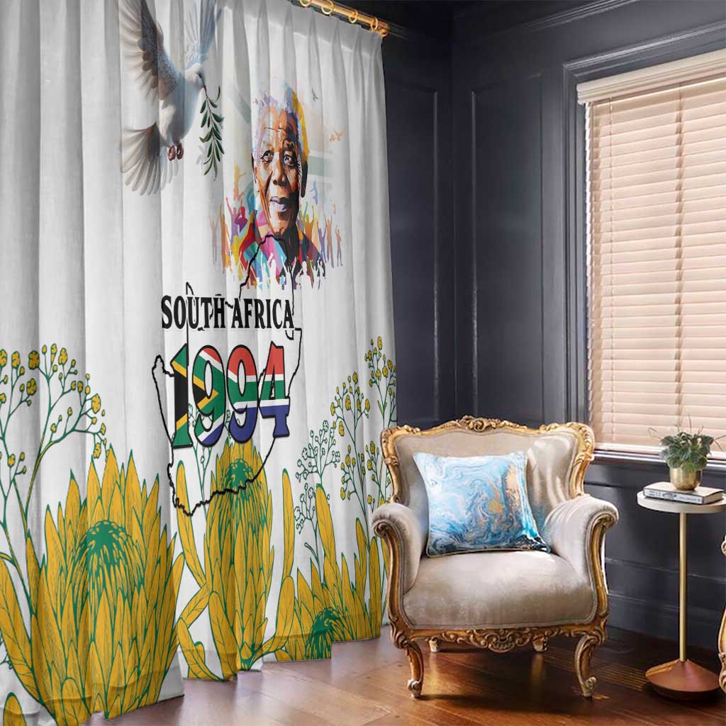 Happy South Africa Freedom Day Window Curtain Nelson Mandela With Protea
