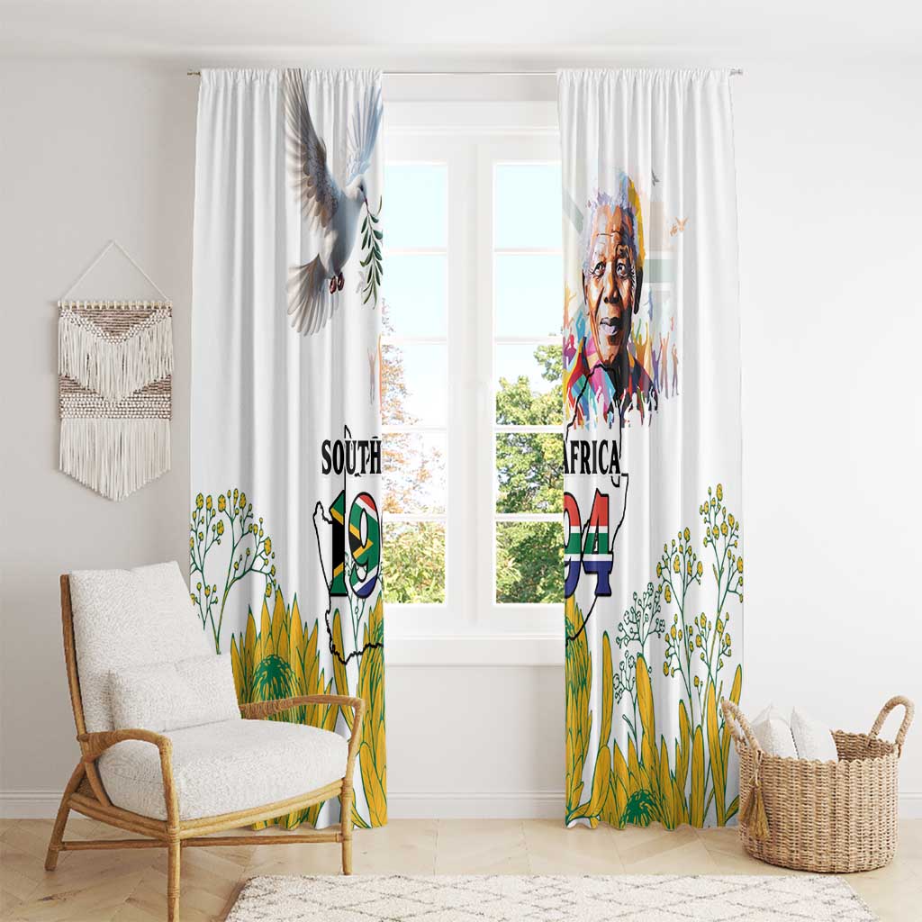 Happy South Africa Freedom Day Window Curtain Nelson Mandela With Protea