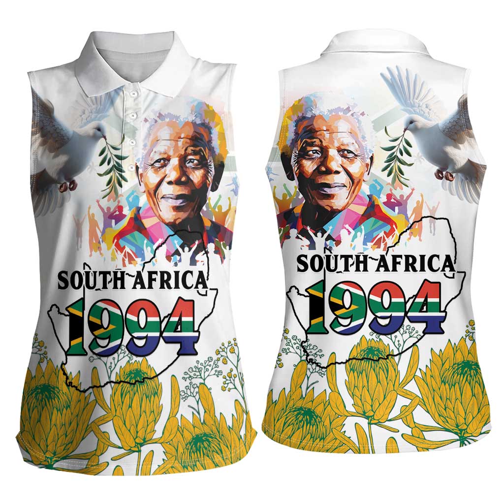Happy South Africa Freedom Day Women Sleeveless Polo Shirt Nelson Mandela With Protea