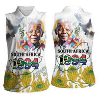 Happy South Africa Freedom Day Women Sleeveless Polo Shirt Nelson Mandela With Protea