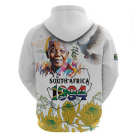 Happy South Africa Freedom Day Zip Hoodie Nelson Mandela With Protea