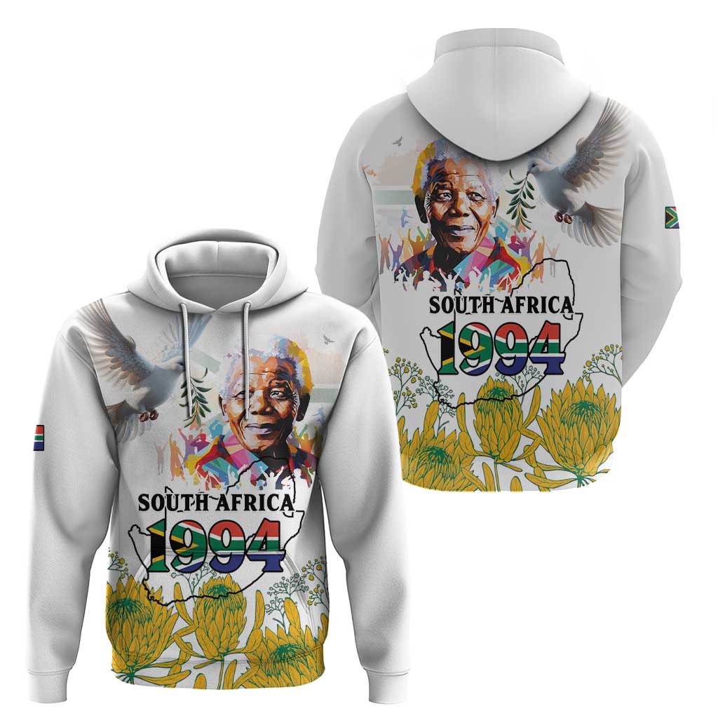 Happy South Africa Freedom Day Zip Hoodie Nelson Mandela With Protea