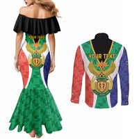 Personalised South Africa Couples Matching Mermaid Dress and Long Sleeve Button Shirt Coat Of Arms Flag Style