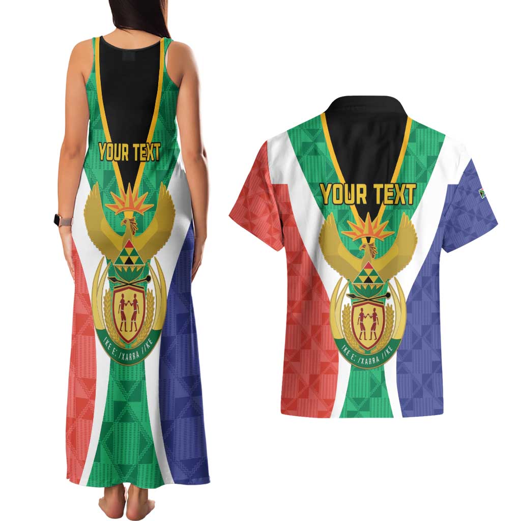 Personalised South Africa Couples Matching Tank Maxi Dress and Hawaiian Shirt Coat Of Arms Flag Style