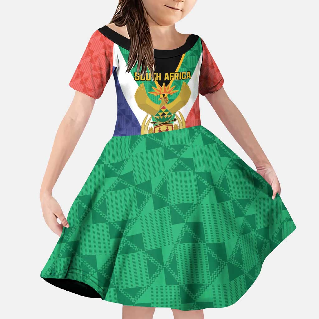 Personalised South Africa Family Matching Off Shoulder Maxi Dress and Hawaiian Shirt Coat Of Arms Flag Style