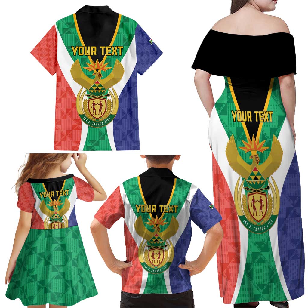 Personalised South Africa Family Matching Off Shoulder Maxi Dress and Hawaiian Shirt Coat Of Arms Flag Style