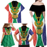 Personalised South Africa Family Matching Off Shoulder Maxi Dress and Hawaiian Shirt Coat Of Arms Flag Style