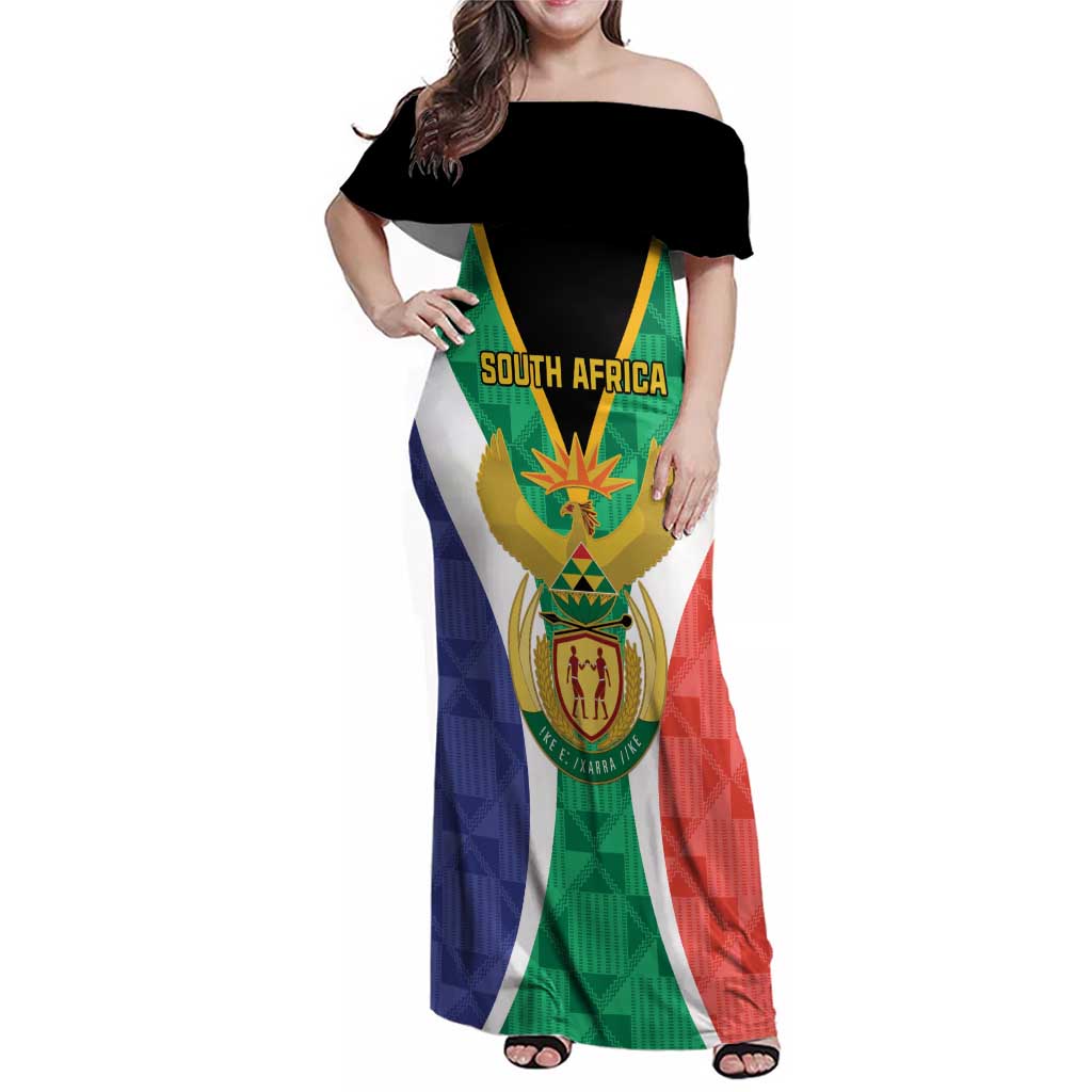 Personalised South Africa Family Matching Off Shoulder Maxi Dress and Hawaiian Shirt Coat Of Arms Flag Style