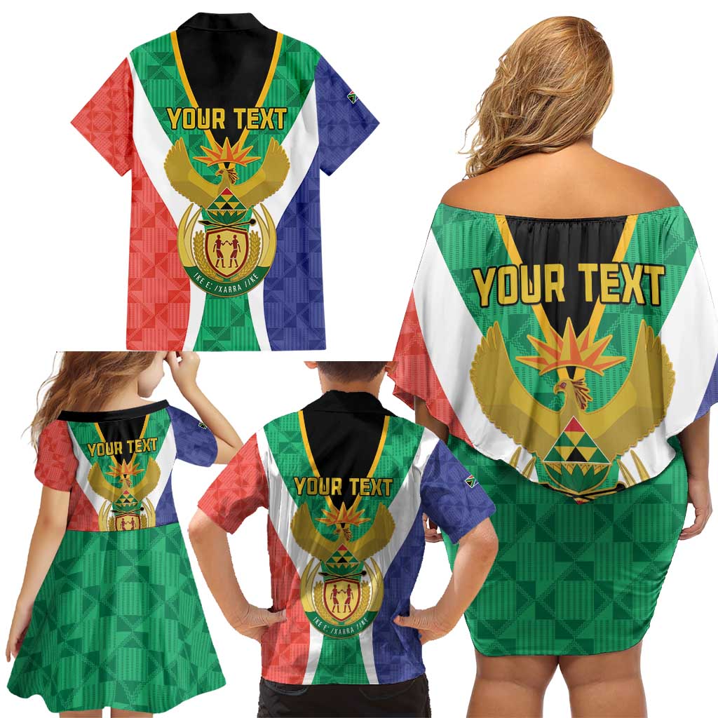 Personalised South Africa Family Matching Off Shoulder Short Dress and Hawaiian Shirt Coat Of Arms Flag Style