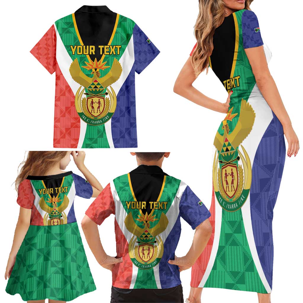 Personalised South Africa Family Matching Short Sleeve Bodycon Dress and Hawaiian Shirt Coat Of Arms Flag Style