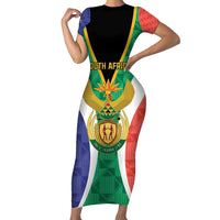 Personalised South Africa Family Matching Short Sleeve Bodycon Dress and Hawaiian Shirt Coat Of Arms Flag Style