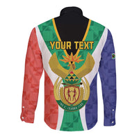 Personalised South Africa Long Sleeve Button Shirt Coat Of Arms Flag Style