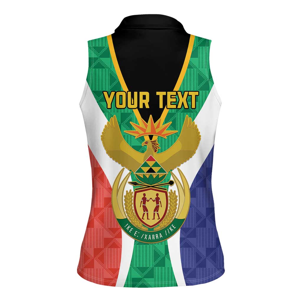 Personalised South Africa Women Sleeveless Polo Shirt Coat Of Arms Flag Style