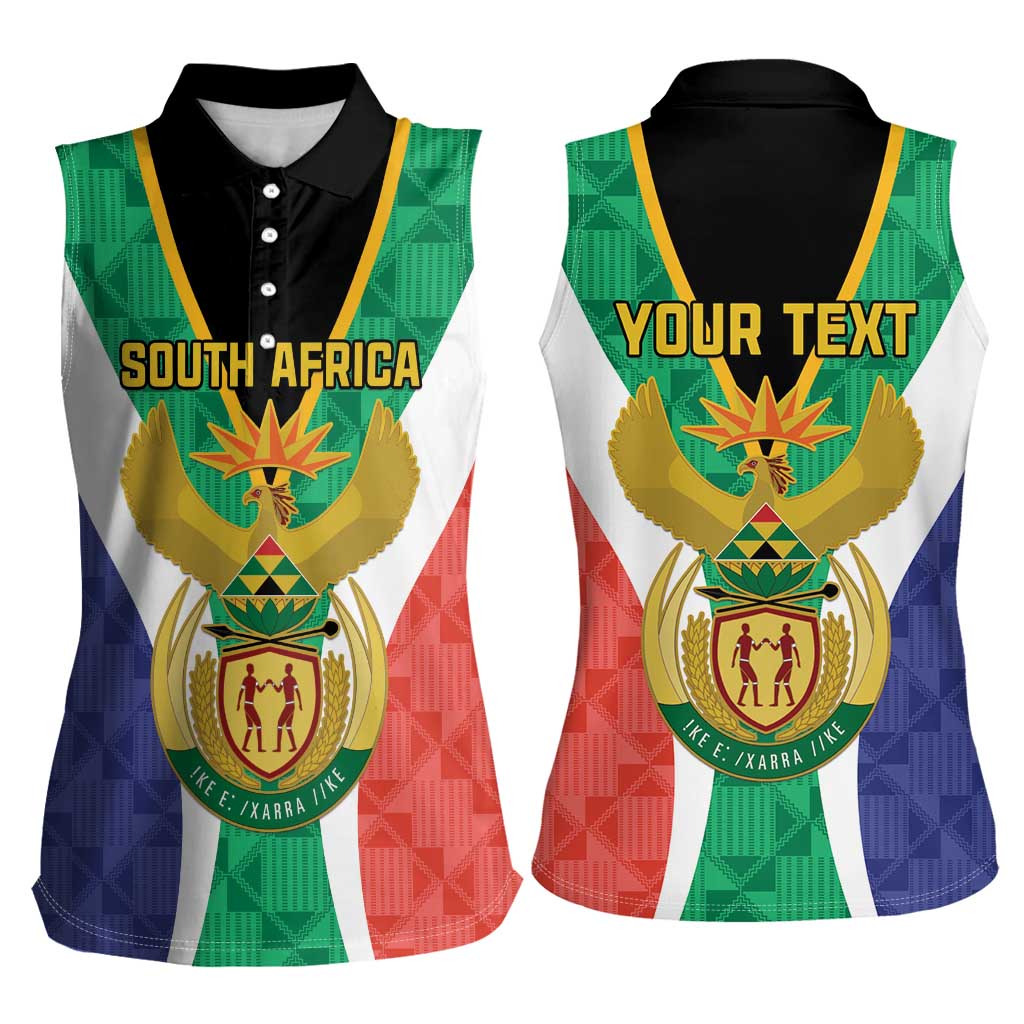 Personalised South Africa Women Sleeveless Polo Shirt Coat Of Arms Flag Style