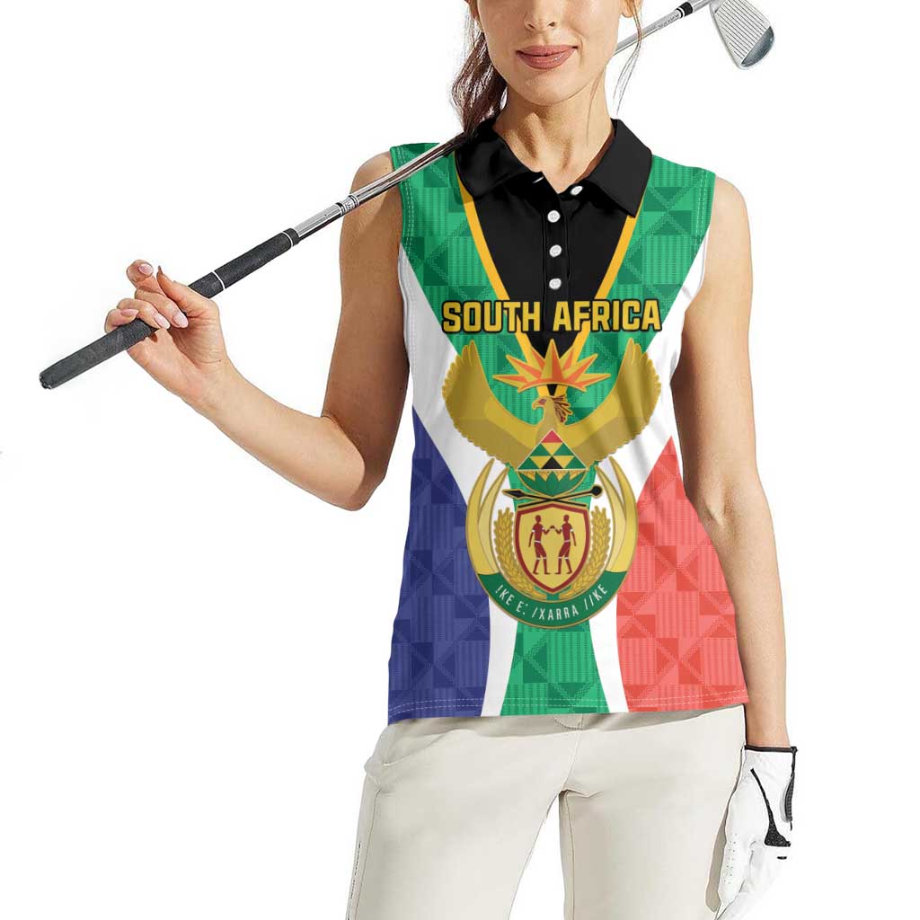Personalised South Africa Women Sleeveless Polo Shirt Coat Of Arms Flag Style