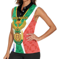 Personalised South Africa Women Sleeveless Polo Shirt Coat Of Arms Flag Style
