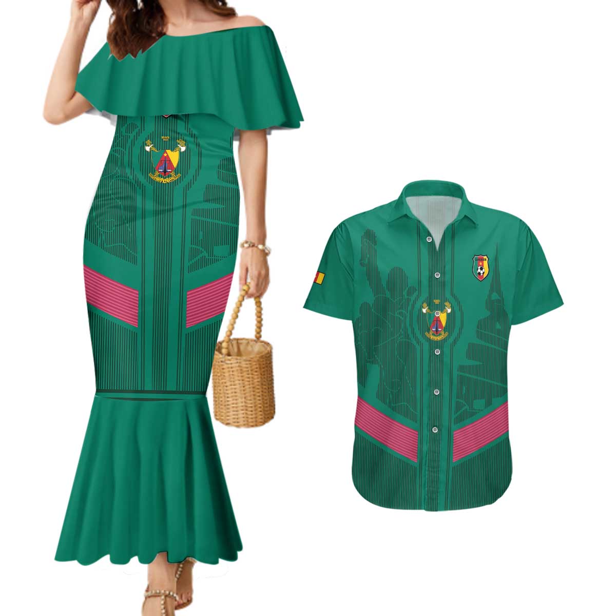 Custom Cameroon Football Couples Matching Mermaid Dress and Hawaiian Shirt Waka Waka - This Time For Africa