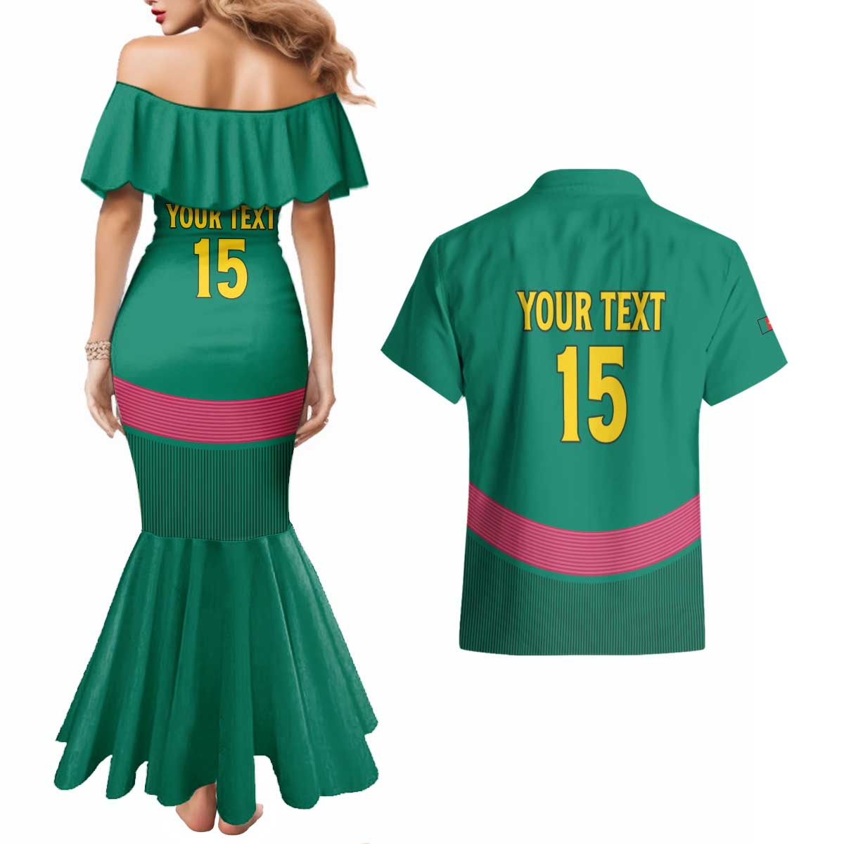Custom Cameroon Football Couples Matching Mermaid Dress and Hawaiian Shirt Waka Waka - This Time For Africa