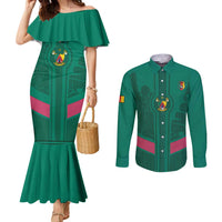 Custom Cameroon Football Couples Matching Mermaid Dress and Long Sleeve Button Shirt Waka Waka - This Time For Africa