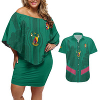 Custom Cameroon Football Couples Matching Off Shoulder Short Dress and Hawaiian Shirt Waka Waka - This Time For Africa