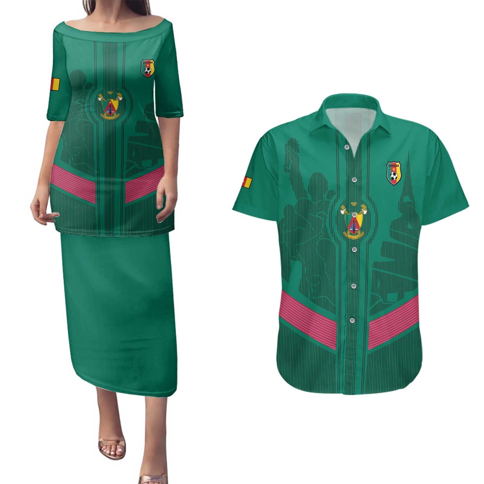 Custom Cameroon Football Couples Matching Puletasi and Hawaiian Shirt Waka Waka - This Time For Africa
