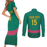 Custom Cameroon Football Couples Matching Short Sleeve Bodycon Dress and Long Sleeve Button Shirt Waka Waka - This Time For Africa