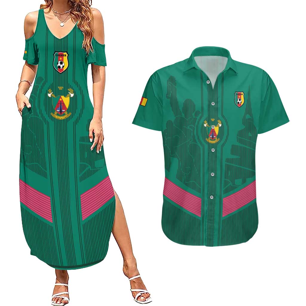 Custom Cameroon Football Couples Matching Summer Maxi Dress and Hawaiian Shirt Waka Waka - This Time For Africa