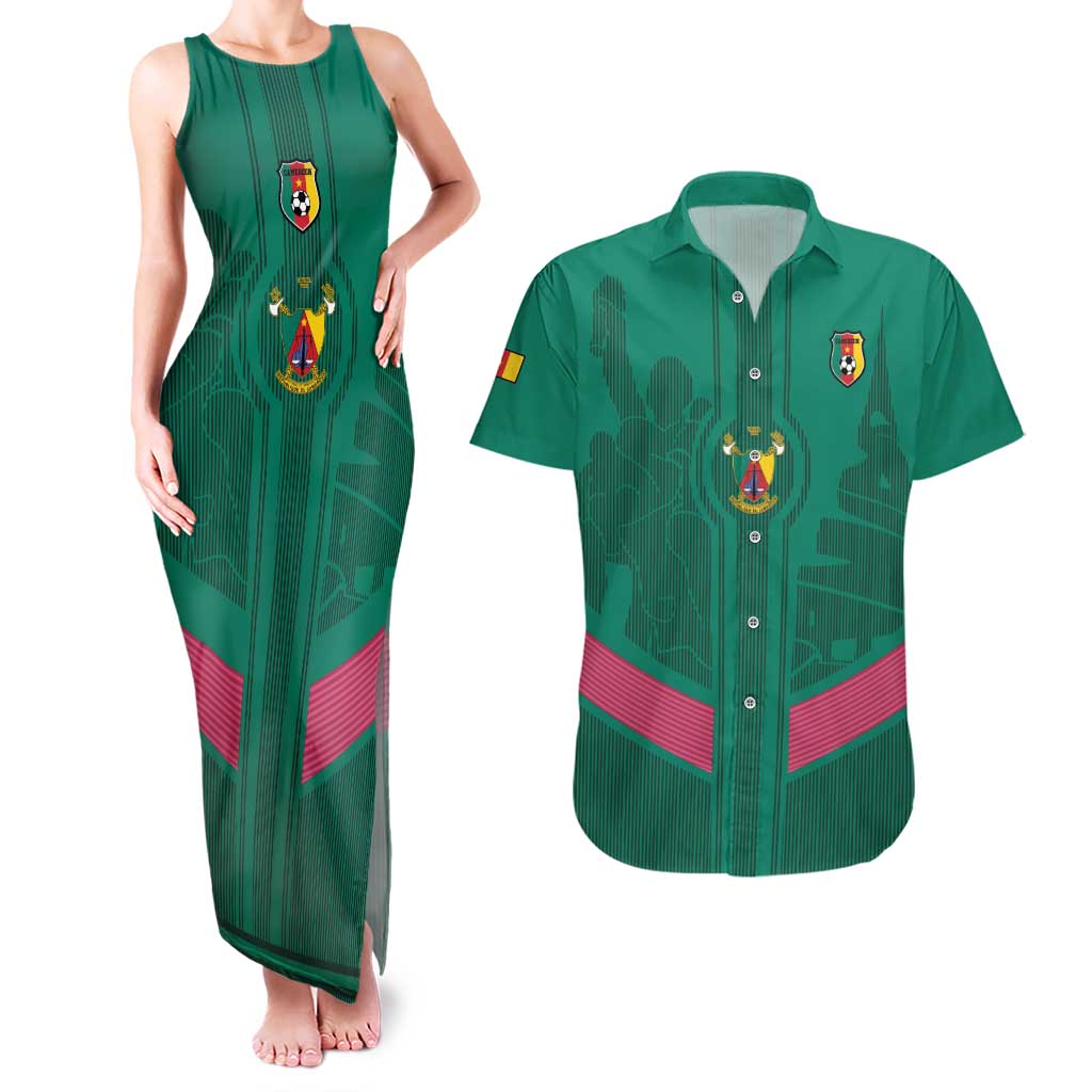 Custom Cameroon Football Couples Matching Tank Maxi Dress and Hawaiian Shirt Waka Waka - This Time For Africa