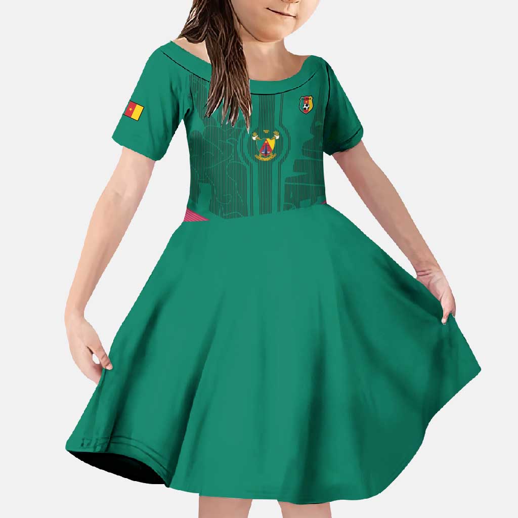 Custom Cameroon Football Family Matching Long Sleeve Bodycon Dress and Hawaiian Shirt Waka Waka - This Time For Africa