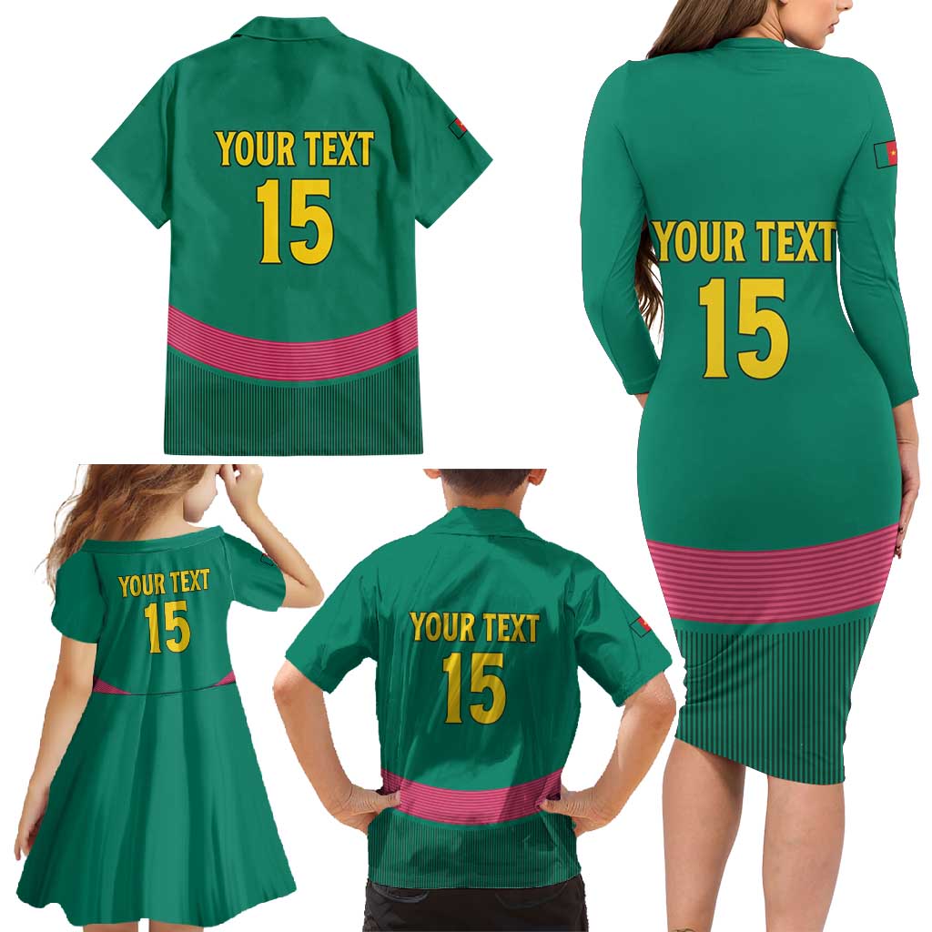 Custom Cameroon Football Family Matching Long Sleeve Bodycon Dress and Hawaiian Shirt Waka Waka - This Time For Africa