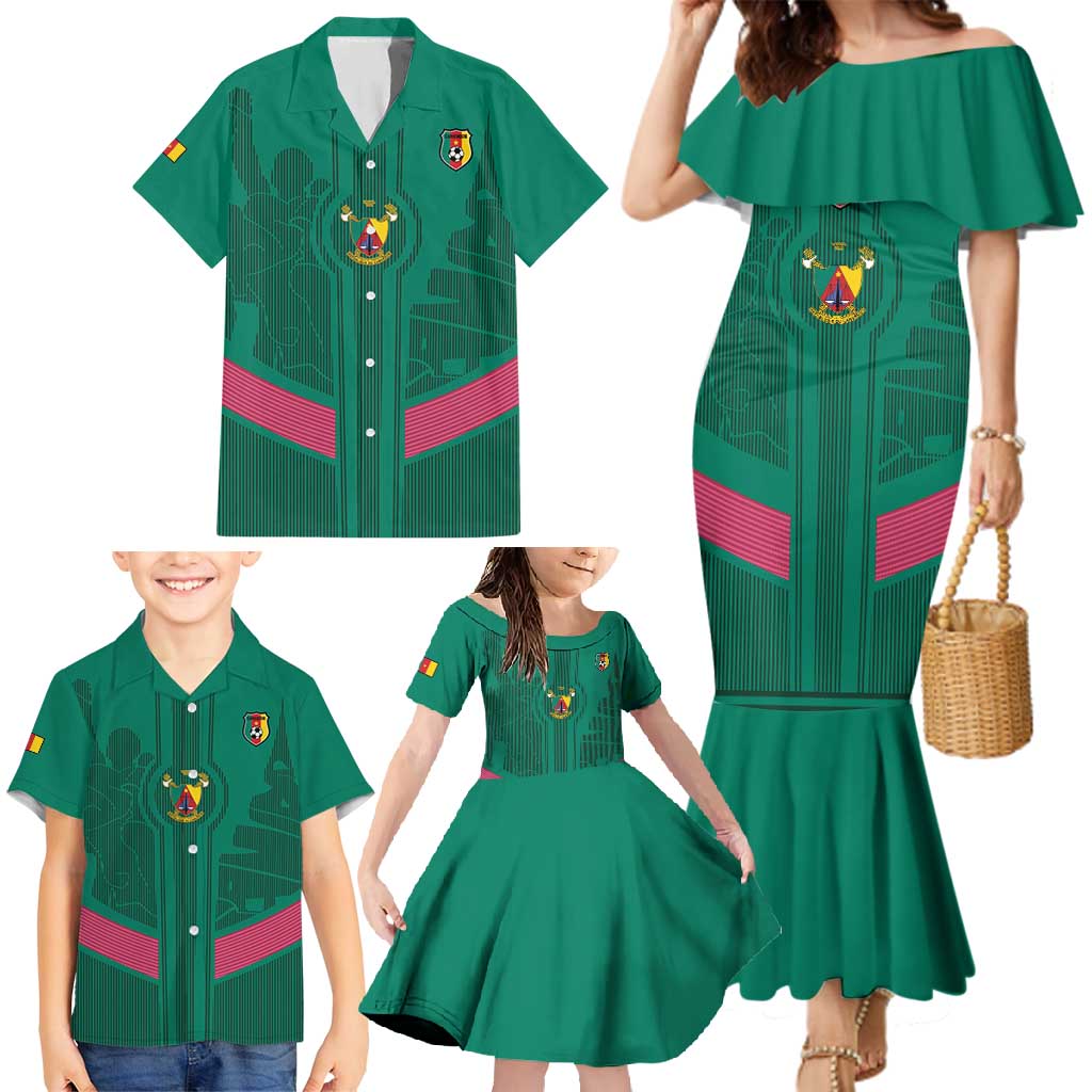 Custom Cameroon Football Family Matching Mermaid Dress and Hawaiian Shirt Waka Waka - This Time For Africa