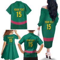 Custom Cameroon Football Family Matching Off The Shoulder Long Sleeve Dress and Hawaiian Shirt Waka Waka - This Time For Africa