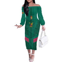 Custom Cameroon Football Family Matching Off The Shoulder Long Sleeve Dress and Hawaiian Shirt Waka Waka - This Time For Africa