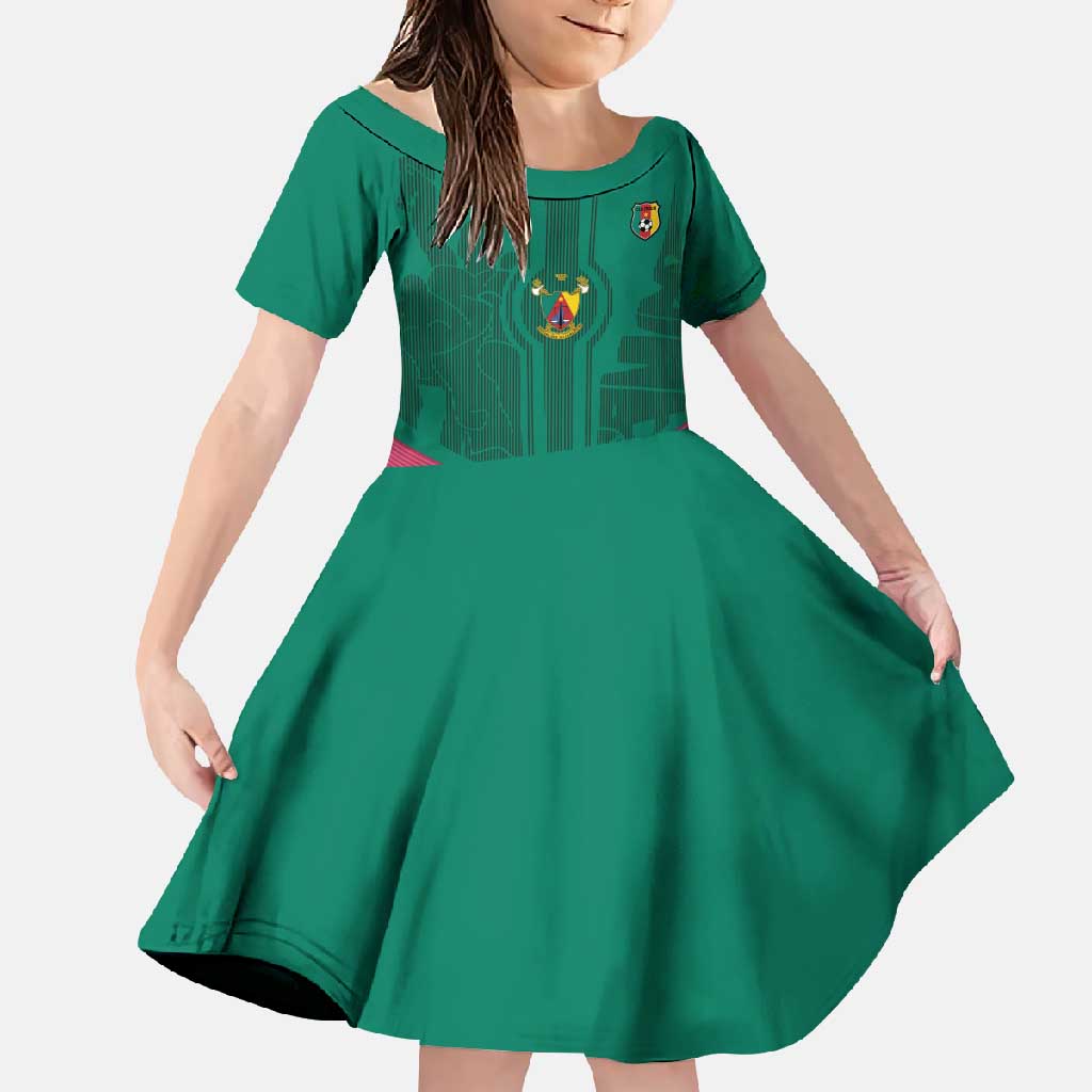 Custom Cameroon Football Family Matching Off Shoulder Maxi Dress and Hawaiian Shirt Waka Waka - This Time For Africa