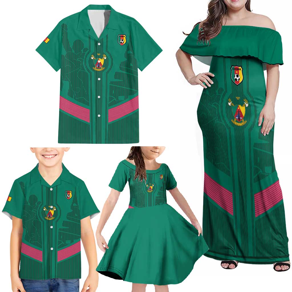 Custom Cameroon Football Family Matching Off Shoulder Maxi Dress and Hawaiian Shirt Waka Waka - This Time For Africa