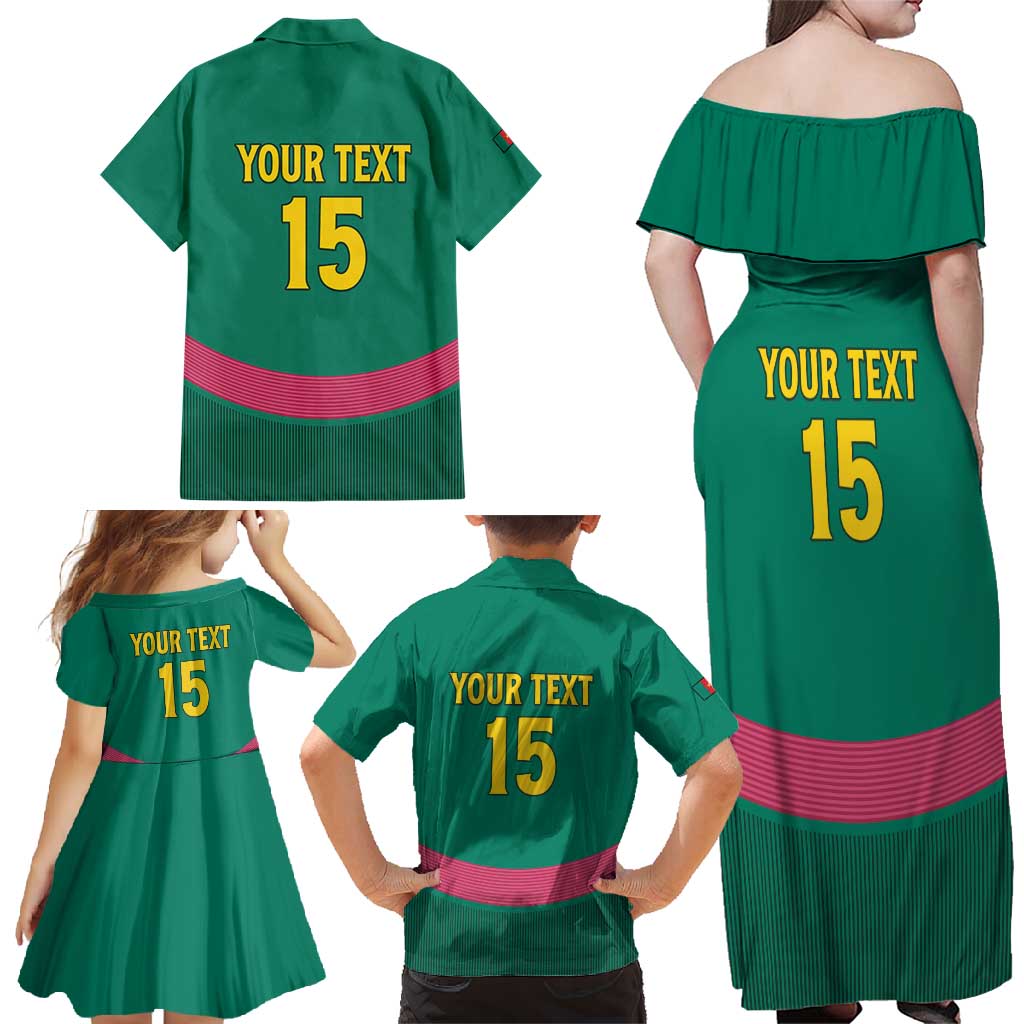 Custom Cameroon Football Family Matching Off Shoulder Maxi Dress and Hawaiian Shirt Waka Waka - This Time For Africa