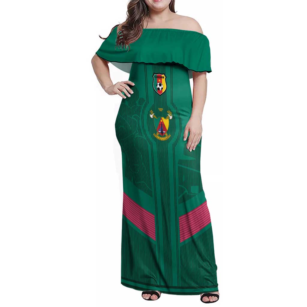 Custom Cameroon Football Family Matching Off Shoulder Maxi Dress and Hawaiian Shirt Waka Waka - This Time For Africa