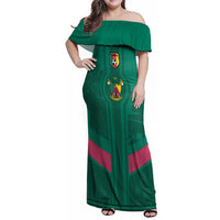 Custom Cameroon Football Family Matching Off Shoulder Maxi Dress and Hawaiian Shirt Waka Waka - This Time For Africa