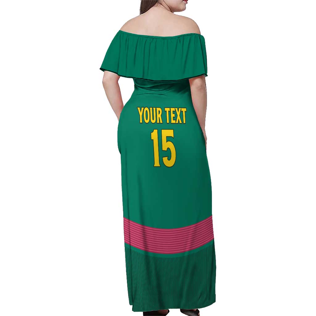Custom Cameroon Football Family Matching Off Shoulder Maxi Dress and Hawaiian Shirt Waka Waka - This Time For Africa