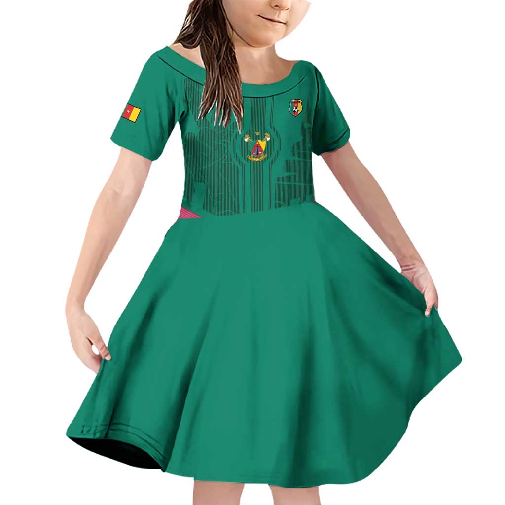 Custom Cameroon Football Family Matching Off Shoulder Short Dress and Hawaiian Shirt Waka Waka - This Time For Africa