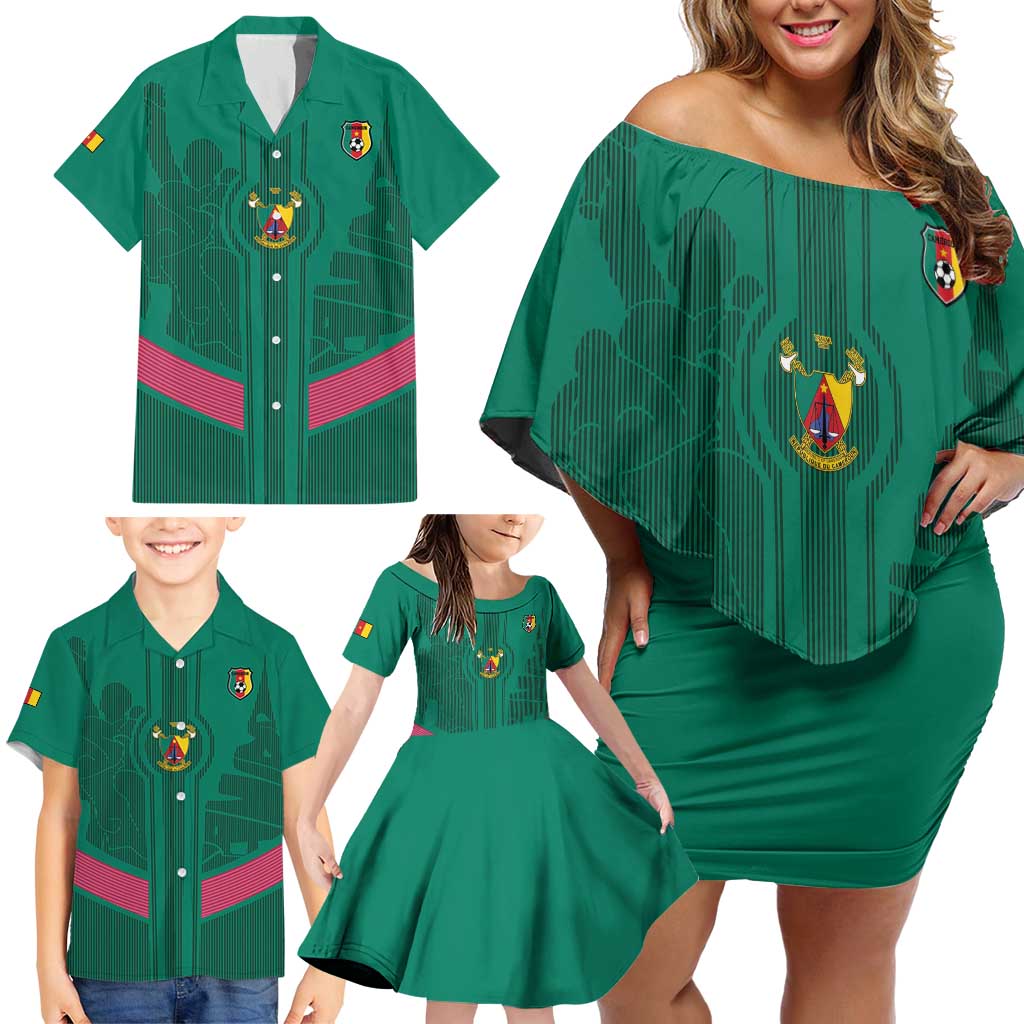 Custom Cameroon Football Family Matching Off Shoulder Short Dress and Hawaiian Shirt Waka Waka - This Time For Africa