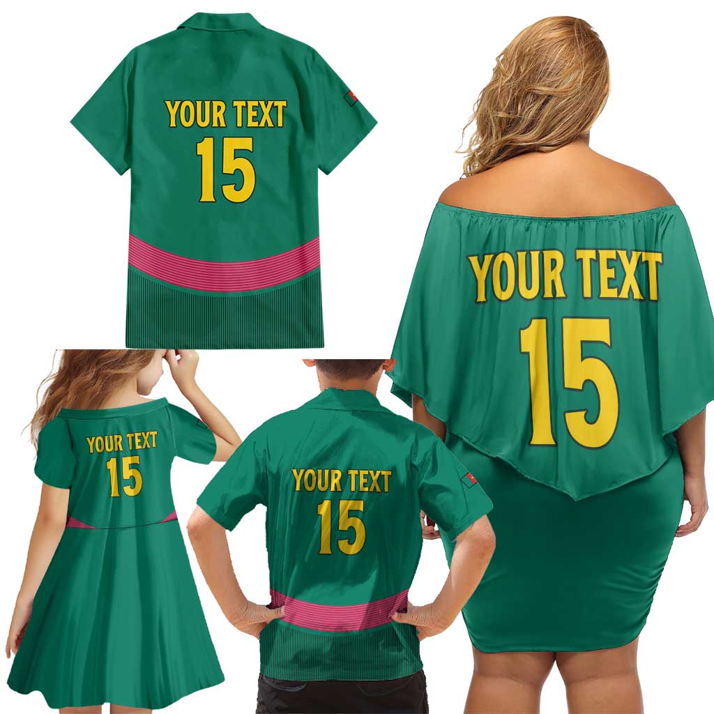 Custom Cameroon Football Family Matching Off Shoulder Short Dress and Hawaiian Shirt Waka Waka - This Time For Africa