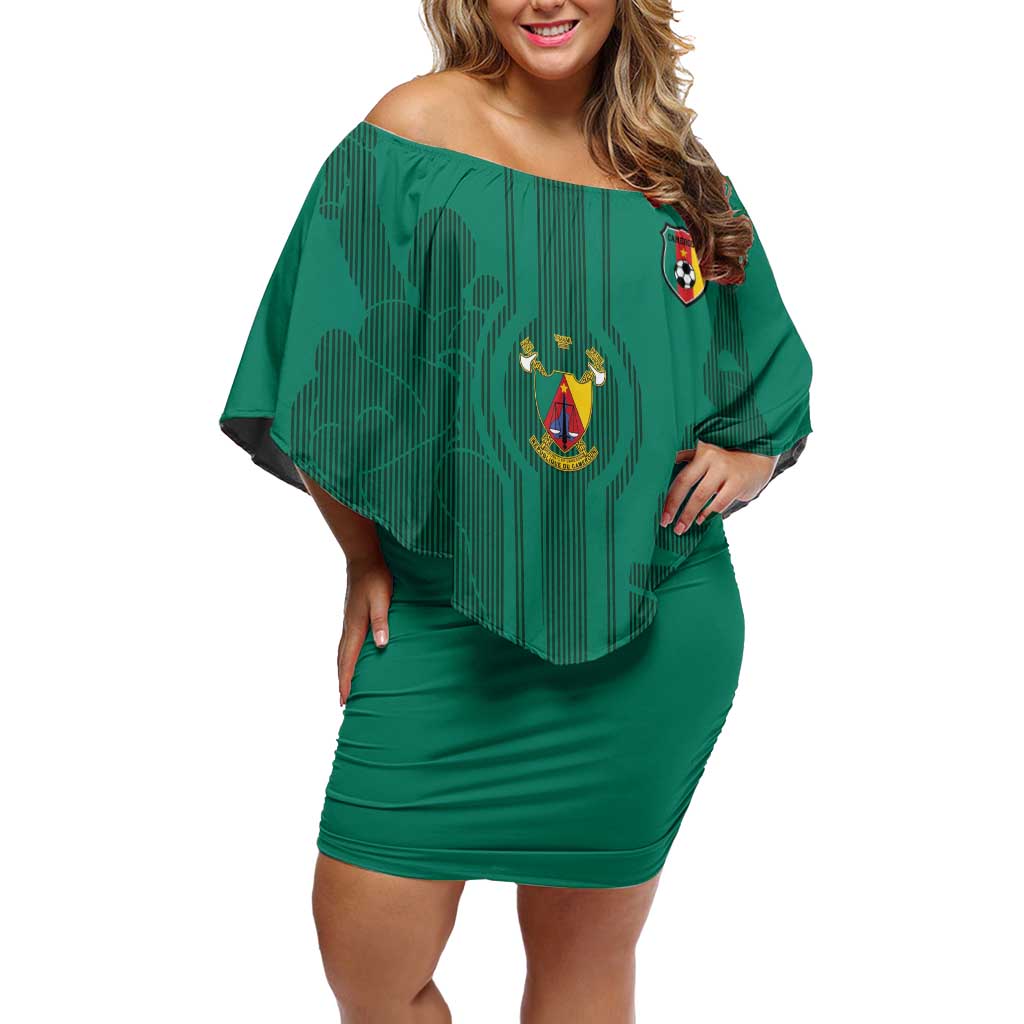 Custom Cameroon Football Family Matching Off Shoulder Short Dress and Hawaiian Shirt Waka Waka - This Time For Africa