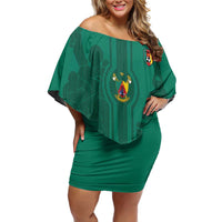 Custom Cameroon Football Family Matching Off Shoulder Short Dress and Hawaiian Shirt Waka Waka - This Time For Africa