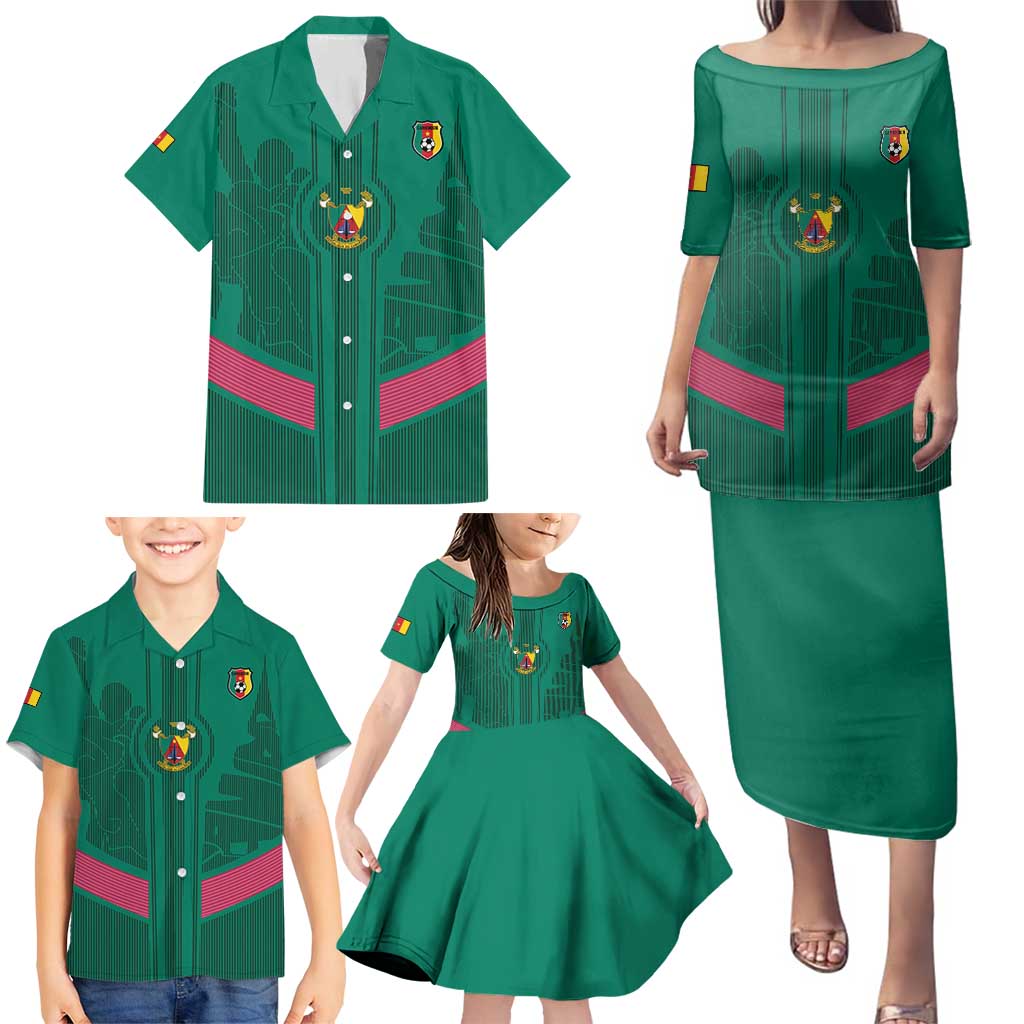 Custom Cameroon Football Family Matching Puletasi and Hawaiian Shirt Waka Waka - This Time For Africa