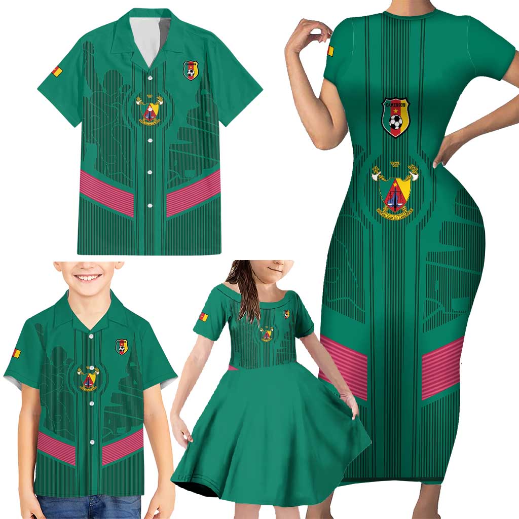 Custom Cameroon Football Family Matching Short Sleeve Bodycon Dress and Hawaiian Shirt Waka Waka - This Time For Africa