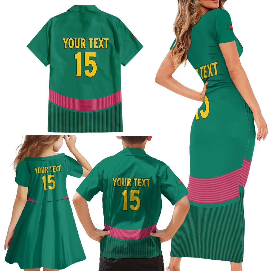Custom Cameroon Football Family Matching Short Sleeve Bodycon Dress and Hawaiian Shirt Waka Waka - This Time For Africa
