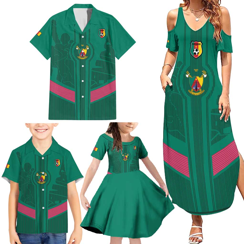 Custom Cameroon Football Family Matching Summer Maxi Dress and Hawaiian Shirt Waka Waka - This Time For Africa
